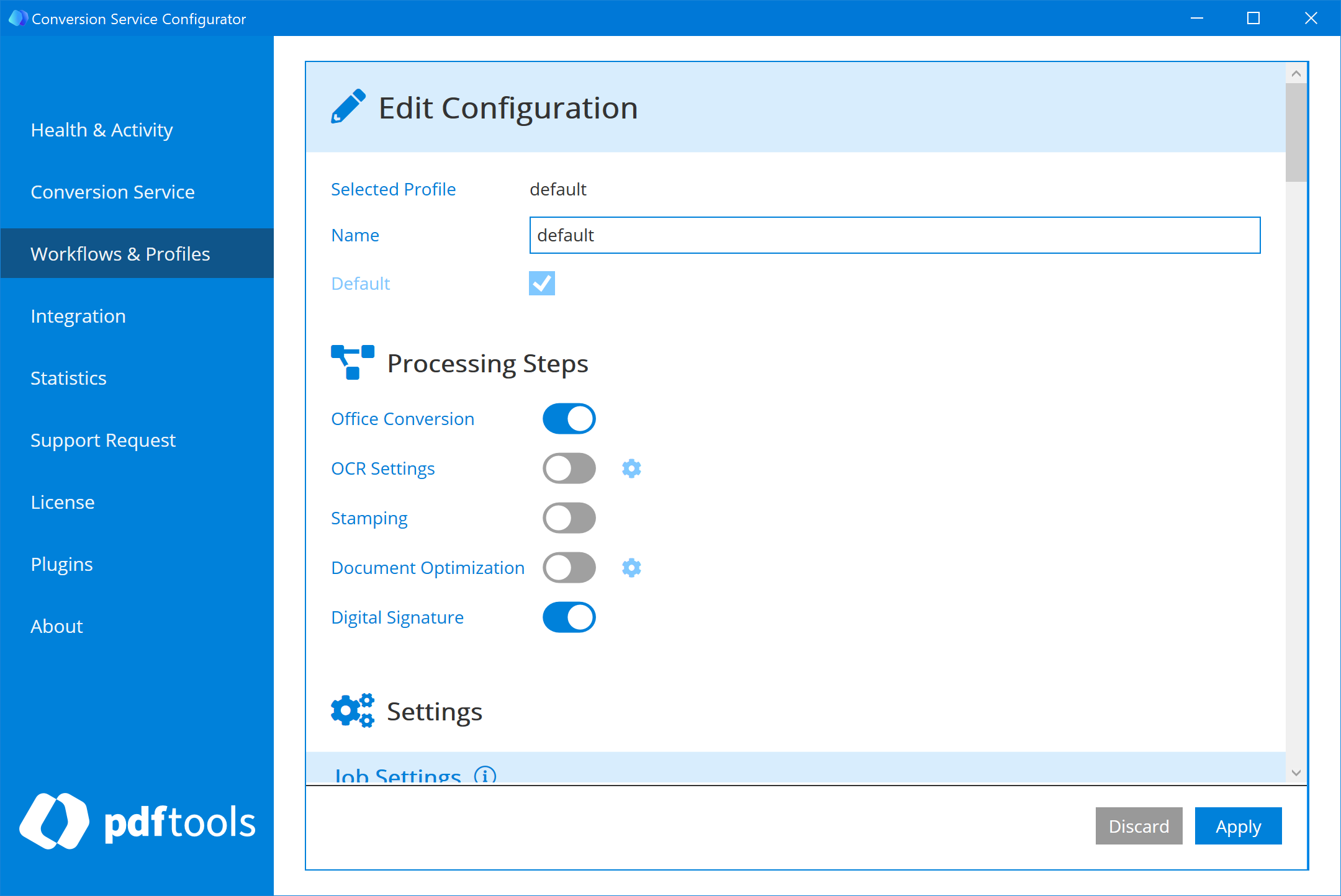 Toggle to enable digital signatures in the Conversion Service Configurator