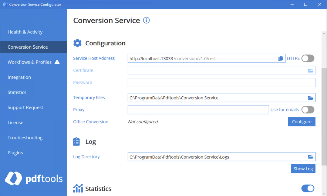 Screenshot of the watched folder integration configuration in the Configurator.