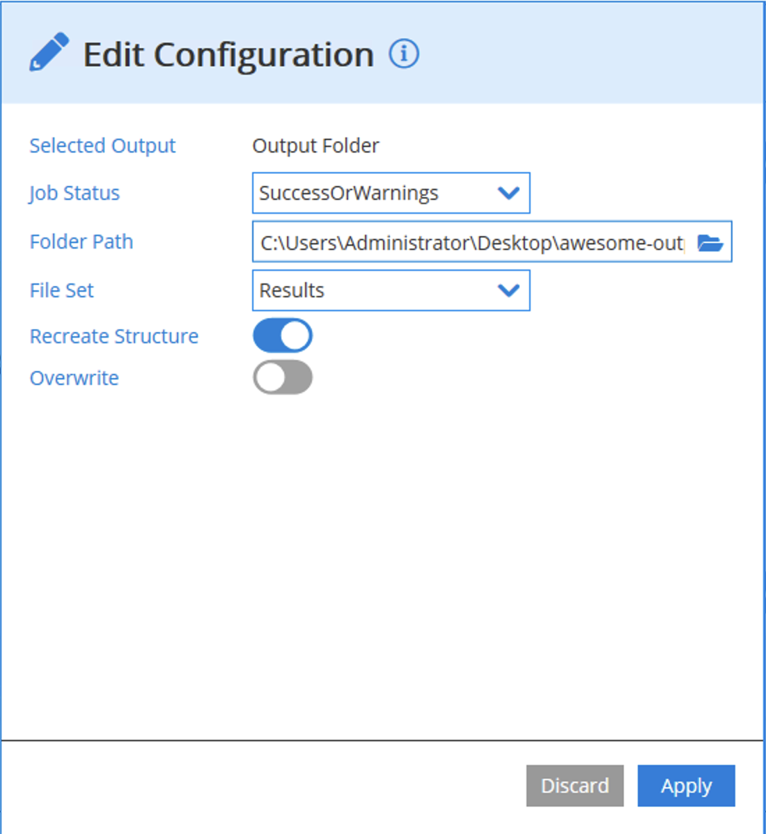 Screenshot of the watched folder output folder configuration window.