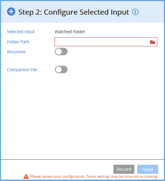 Screenshot of the input configuration.
